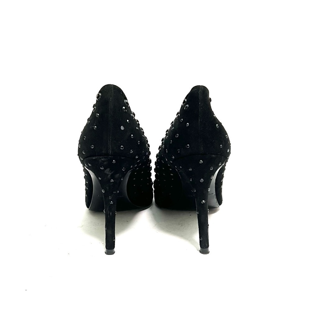Vintage Y2K black suede faceted rhinestone pointed toe stiletto heels - Picture 7 of 8
